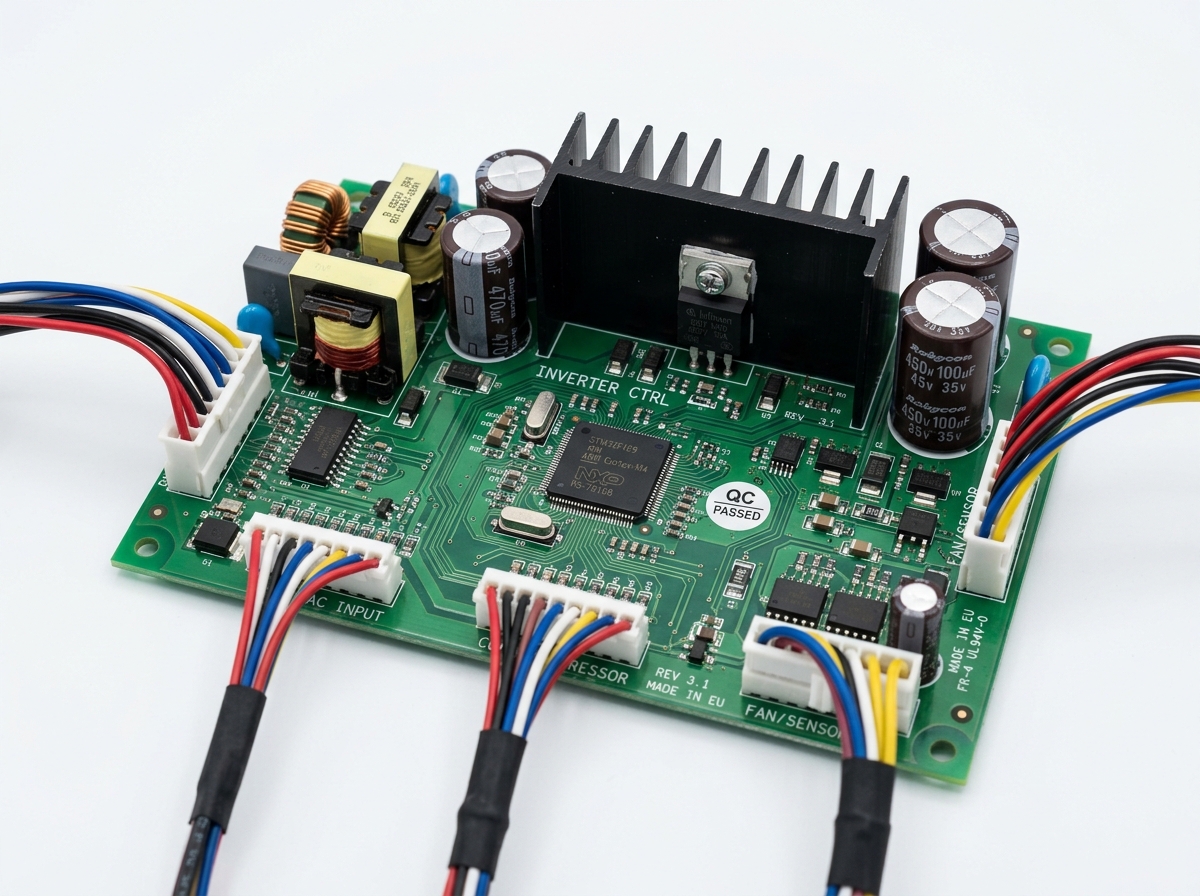Refrigerator inverter electronic control board PCB with heatsink and microcontrollers