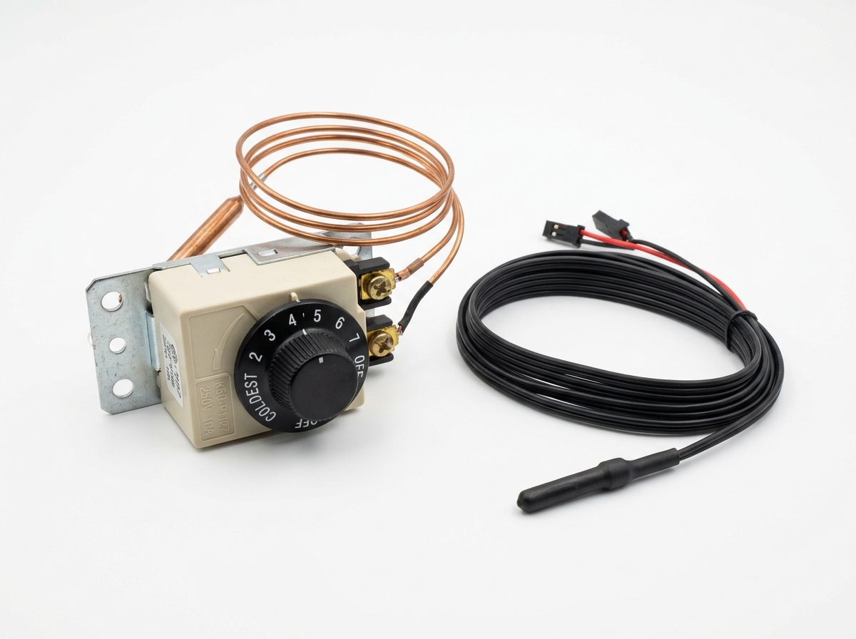 Mechanical refrigerator thermostat with capillary tube and digital NTC sensor